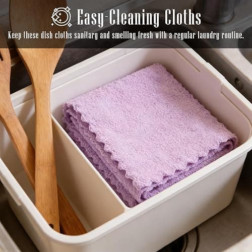 24 Pack Kitchen Dishcloths - Does Not Shed Fluff - Reusable Dish Towels, Dish cloths, Super Absorbent Coral Fleece Cleaning Cloths, Nonstick Oil Washable Fast Drying, 7 x 9 Inch (Multicolor) thumbnail 6