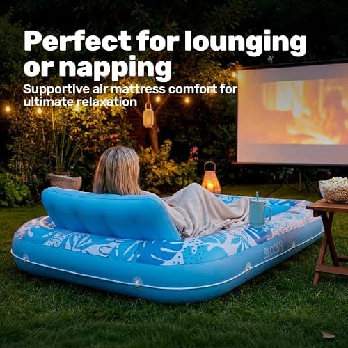 SLOOSH Inflatable Tanning Pool Lounger Float, 70" x 46" Pool Floats Adult with Pillow, 4 in 1 Suntan Tub Raft Floatie,Sunbathing Bed Lounge for Water Blow Up Kids Ball Pit Party Gifts, L-Blue thumbnail 7