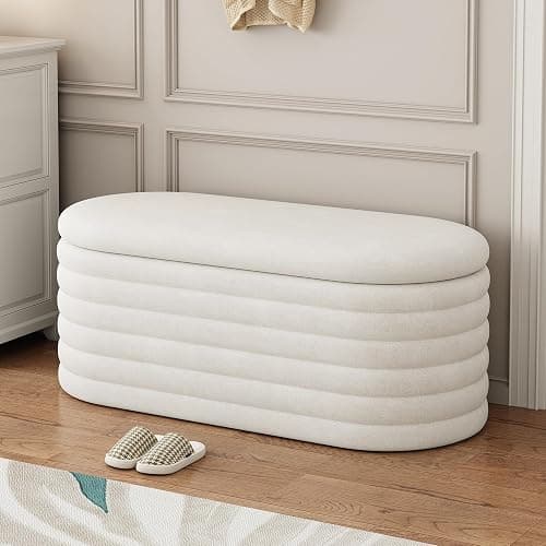 FAVSH 40 inch Upholstered Storage Ottoman Bench,Ready to go,Beige | Chenille Fabric Storage Ottoman, End of Bed Stool,Large Bench Hidden Storage,No Assembly,for Living Room, Bedroom, Apartment - Image 1