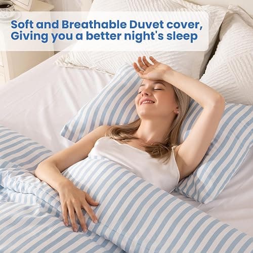 ROSE&RISY Blue Queen Duvet Cover Set, 3 Pieces Soft Bedding Queen Set, Breathable and Cooling,Includes 1 Duvet Cover, 2 Pillow Cases (Blue Stripe, Queen) thumbnail 3