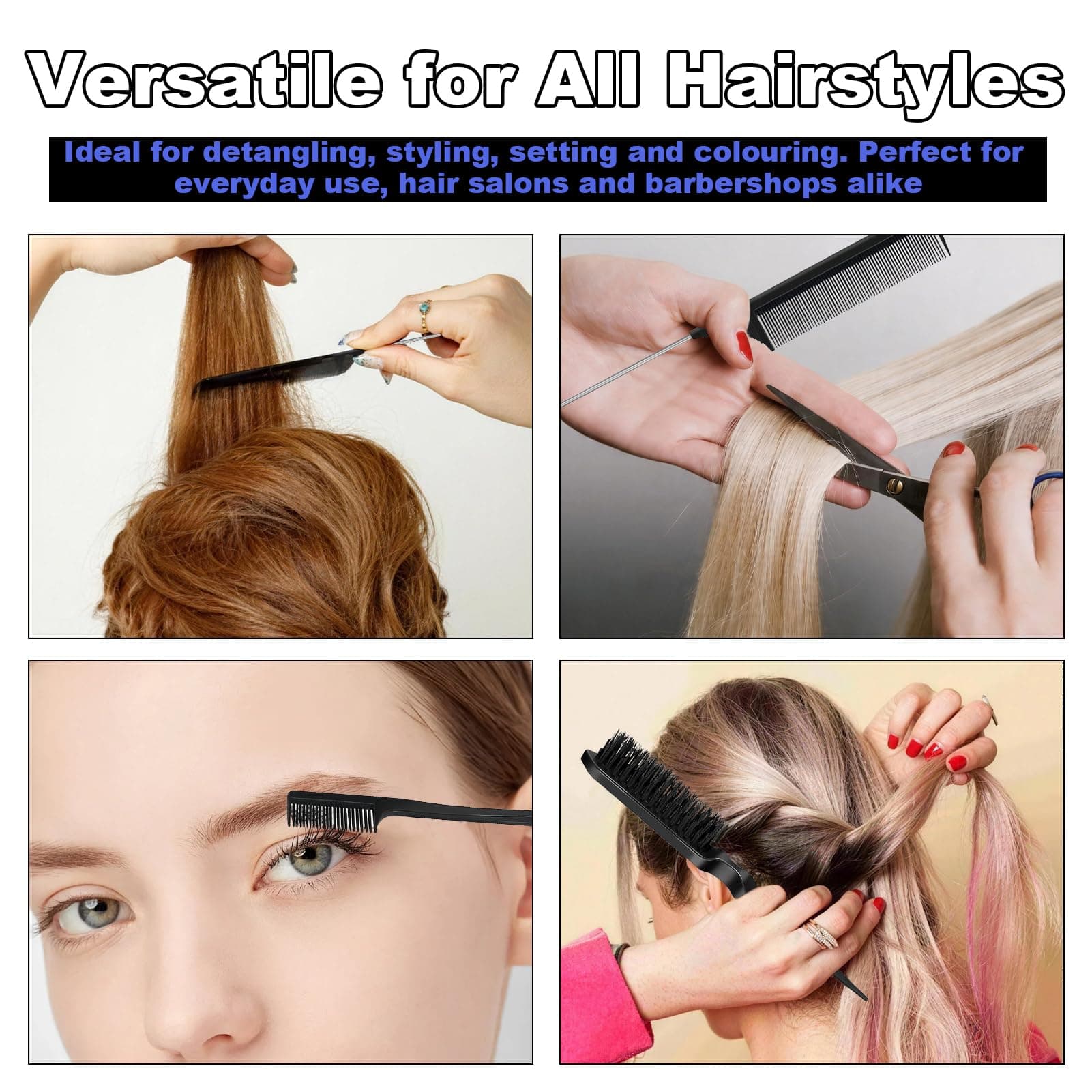 3PCS Hair Brush Set, Slick Back Hair Brush Edges Brush, Rat Tail Comb, Plastic Bristle, Teasing Brush Set for Women Smoothing Hair thumbnail 7