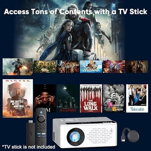 TMY 1080P Full HD Portable Mini Projector, Upgraded Bluetooth Movie Projector with Screen, Compatible with TV Stick Smartphone/HDMI/USB, Indoor & Outdoor Use thumbnail 6