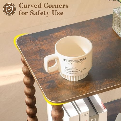 Fultyle Side Table, Small End Table with Storage Shelf, 2-Tier Small Coffee Tables Living Room for Bedroom, Narrow Spaces (Rustic Brown) thumbnail 6