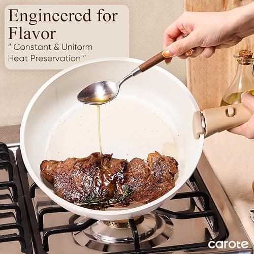CAROTE 19pcs Pots and Pans Set Non Stick, Cookware Set Detachable Handle | Induction Compatible, Dishwasher & Oven Safe, Space Saving, Camping Cooking Set, Kitchen Set, White thumbnail 6
