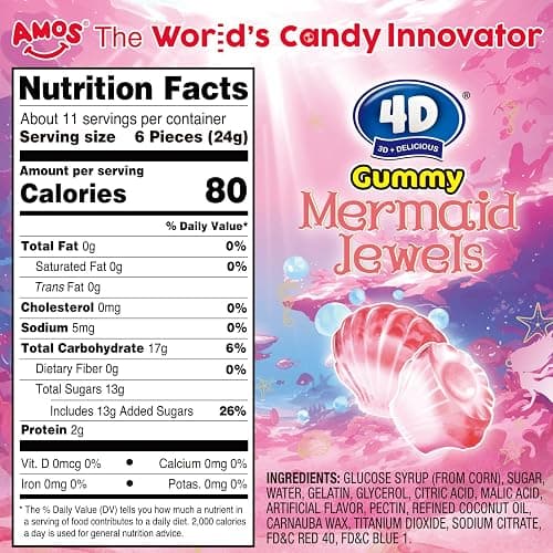 Amos 4D Gummy Candy Mermaid Jewels Fruity Filled, Soft Center Jelly-filled Seashell Candy, Raspberry Flavor Christmas Candy (9oz Pack) pink thumbnail 2