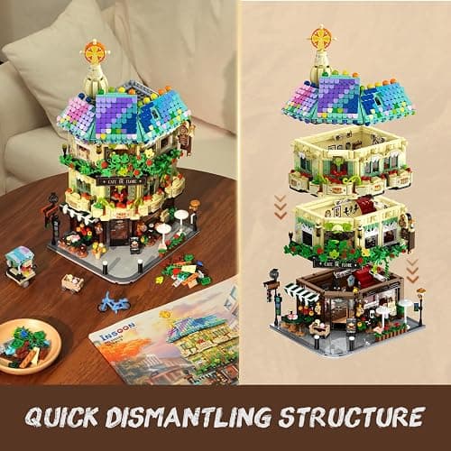 INSOON Flower Cafe House Building Set with Lights, 1876 PCS City Street Corner Shop Construction Model, Art Architecture Modular Building Block Kit Home Decor, Gift for Adults Teens Boys Girls 12+ thumbnail 5