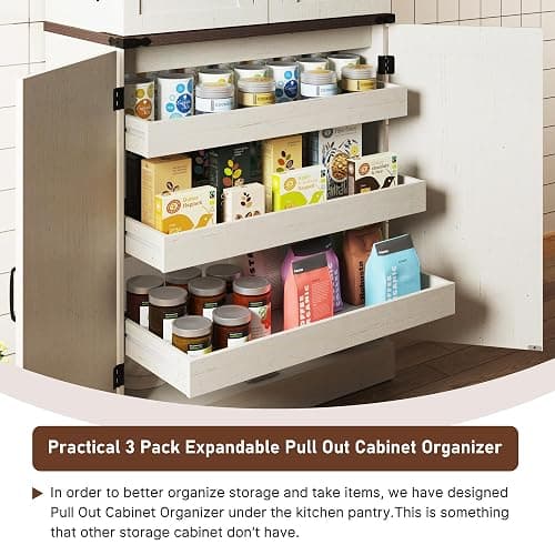 Farmhouse Kitchen Pantry Cabinet with 3 Drawers,71" Tall Rustic Wood Storage Cabinet with 6 Door Shelves,with Load-Bearing Steel Pipe,Pantry Organizers for Kitchen,Dining Room(Rustic Off White) thumbnail 4