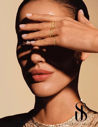 Jstyle Gold Stackable Rings for Women Non Tarnish Open Adjustable Rings Cubic Zirconia Thin Thumb Silver Ring Set 14K Gold Filled Pinky Knuckle Stacking Set - Dainty Statement Promise Band Ring Sets thumbnail 5