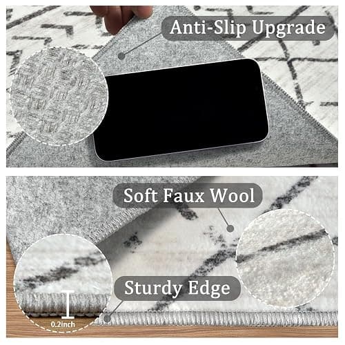 6x9 Machine Washable Area Rug for Living Room, Grey White Vintage Moroccan Rug Large Non-Slip Low Pile Soft Faux Wool Carpet, Kids and Pets Friendly for Bedroom Dining Room Farmhouse Home Decor Rug thumbnail 6