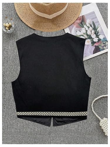 Verdusa Women's Cowgirl Vest Western Outfit Linen Vest Embroidered Boho Tops thumbnail 2