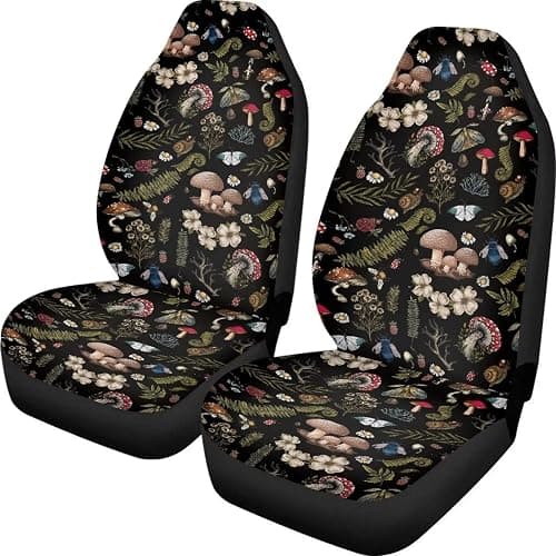Drydeepin Vintage Wild Forest Mushroom Snail Beetle Daisy Cottagecore Print 2 Pack Car Seat Covers Set Front Seats Only Universal Fit Most Truck SUV Vans Auto Accessories Interior Cushion Protector thumbnail 2