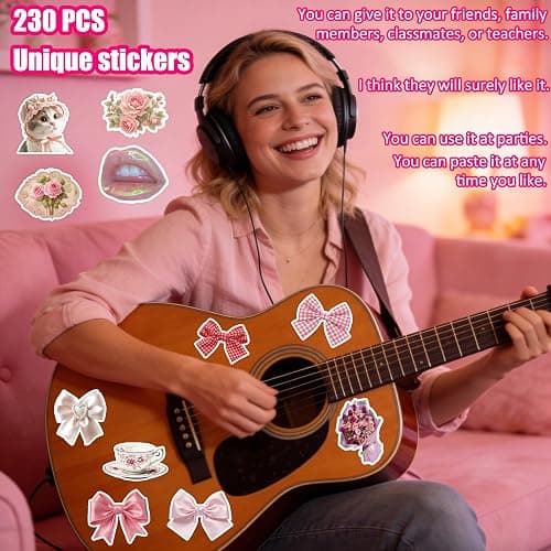 230pcs Coquette Stickers Cute Vinyl Laptop Waterproof Aesthetic Pink Pack for Girls Water Bottles Laptop Computer Phone Guitar (230pcs Coquette Stickers) thumbnail 6