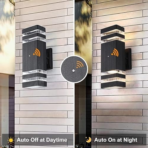 TEBLAMPUE Dusk to Dawn Outdoor Lighting 4 Pack, Porch Lights Outdoor Wall Lamps for Patio Waterproof 3000K Warm White Exterior Light Fixture Sconce Lights for House Hallway Garden Corridor - Black - 2 Layer-4 Pack thumbnail 3