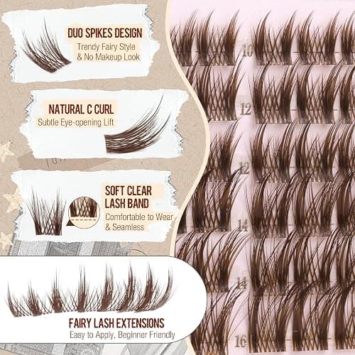 Anime Cluster Lashes Brown Cluster Eyelash Extensions Fairy Eyelash Clusters Wispy Lash Clusters Dark Brown Individual Lash C-Curly Lash Extension Spiky Manga DIY Eyelashes Pack (108Pcs, 10-16MM) thumbnail 3