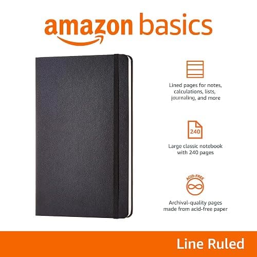 Amazon Basics Classic Lined Notebook, 240 Pages Hardcover, 5 x 8.25-Inch, Black thumbnail 4