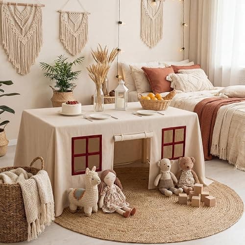 Oudain Large Playhouse Table Cloth Table Fort Tent Cover Playhouse Indoor Outdoor Tablecloth for Birthday Party Playground Play Accessory thumbnail 2
