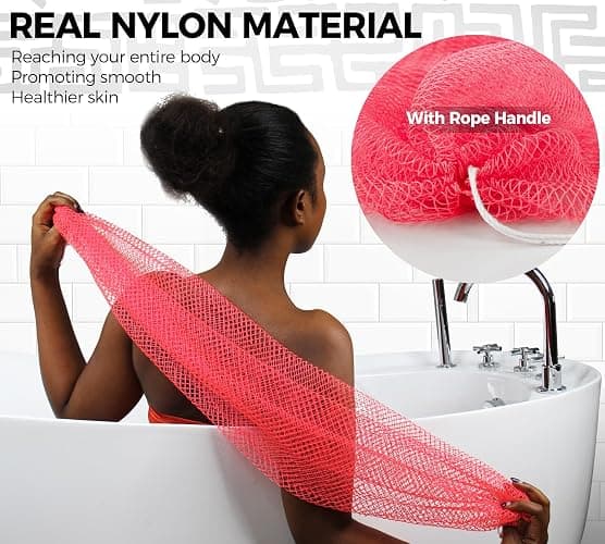 SHOWER | Amazon | African Net Sponge Authentic - Real African Exfoliating Sponge with Knots - African Net Washcloths for Body Scrubber Exfoliator - Back Scrub for Shower - Pink thumbnail 3