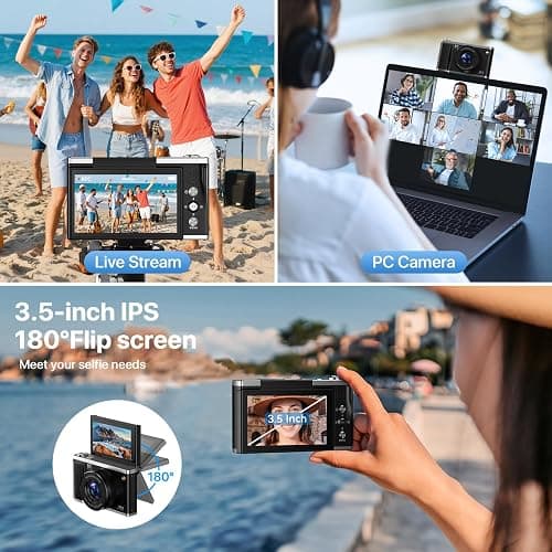 8K Digital Camera for Photography with WiFi 96MP Autofocus Vlogging Camera for YouTube Video 3.5'' 180°Flip Screen 20X Zoom Anti-Shake Compact Point and Shoot Cameras for Beginner Creator with SD Card thumbnail 6
