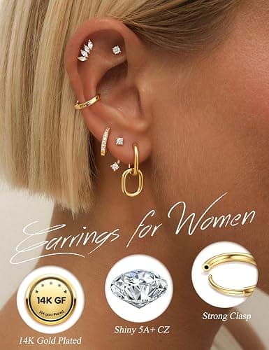 LOLIAS Hypoallergenic Flat Back Earrings for Women-14K Gold Plated Cartilage Earring Stacks-20G Surgical Stainless Steel Earrings-Small Flatback Stud Hoop Earring Sets for Multiple Piercing Jewelry thumbnail 2