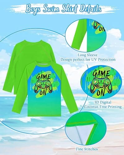 Boys Rash Guard Swim Set with Swim Trunks Bathing Suit Long Sleeve Swim Shirt Quick Dry Swimsuit Kids Swimwear Size 7-16 thumbnail 3