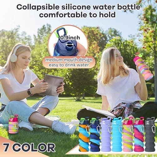 Sunnyray 14 Pack Collapsible Water Bottles Travel 17oz Silicone Portable Foldable Bottles Leak Proof Reusable Sports Cups with Clip for Camping Hiking Cycling Outdoor(Dark Color) thumbnail 5