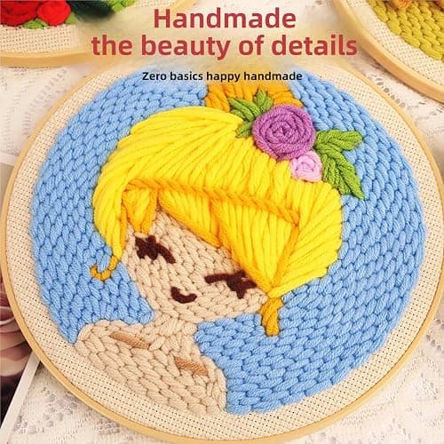 Punch Needle Kits Adults Beginner DIY Cute and Unique Cartoon Girl 8 in Hoop Embroidery Set for Beginners Perfect Gifts for Women, Moms, and Grandmas (Garden Girl) thumbnail 2