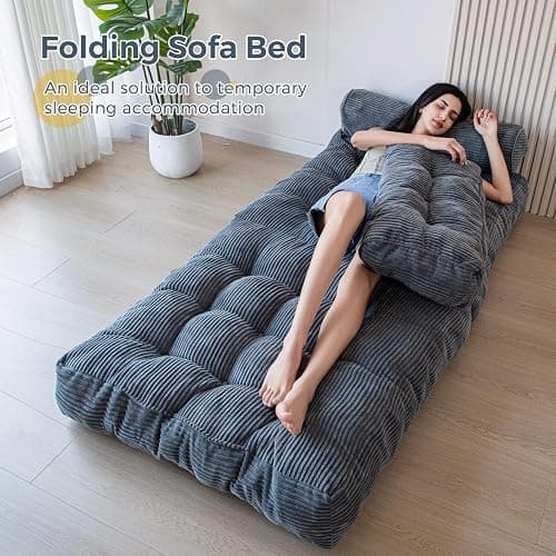 MAXYOYO Folding Sofa Bed, Convertible Chair Bed with Pillow | Foldable Couch with Back Support, Portable Fold Out Chair Comfy Floor Sofa for Living Room Bedroom, Dark Grey, Single thumbnail 8