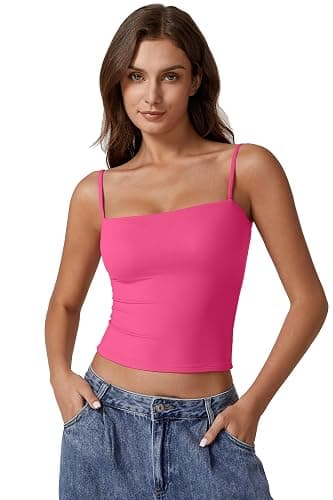 QINSEN Women's Double Lined Basic Tank Top Adjustable Spaghetti Straps Sleeveless Camisole Shirts thumbnail 2