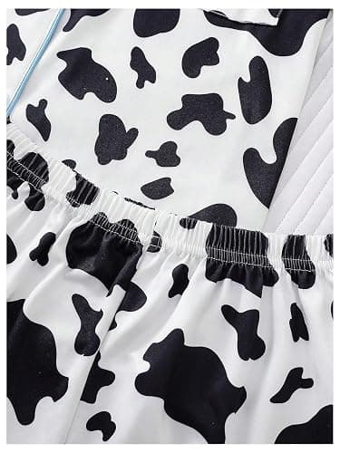 WDIRARA Women's Two Piece Animal Print Short Sleeve Button Shirt and Elastic Waist Shorts Pajama Set thumbnail 2