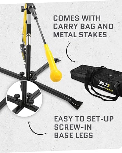 SKLZ Hurricane Batting Swing Trainer for Baseball & Softball - Durable Swing Arm - 4 Power Band System - High-Visibility, Anti-Dent Target Ball Head - Screw-in Base Legs, Metal Stakes & Carry Bag thumbnail 7