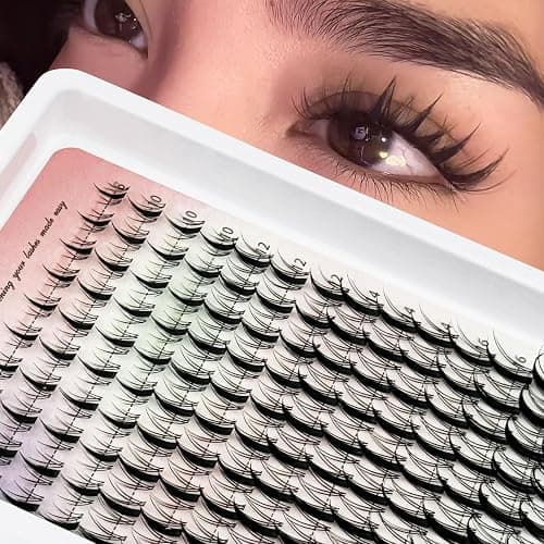 Fairy Lash Clusters Manga Cluster Eyelash Whybraw Anime Lash Clusters | Spiky Eyelashes Extensions Natural Look C-Curl Individual Wispy 8-18MM 140pcs Wet-Look Eye Lash Ultra-Thin Clear Lash Band thumbnail 7