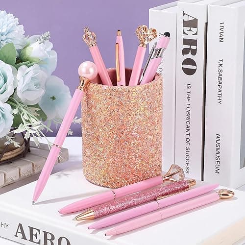 BESARTE 9 Pcs Pink Pens With Pen Holder for Desk, Fancy Pens Pink Mom Gifts Desk Accessories for Weddings Parties Mothers Day Gifts for Mom Wife thumbnail 2