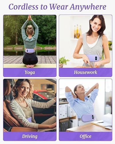 Portable Electric Heating Pad for Cramps, Upgraded Cordless Period Fast Heat Pad for Back Menstrual Belt 6 Heat 6 Vibration Modes Gifts for Women Girl Her Girlfriend Christmas Stocking Stuffer Purple thumbnail 3