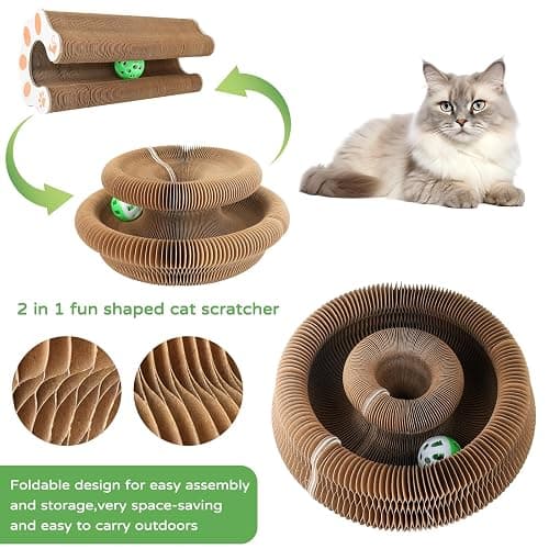 Goosheep Accordion Magic Organ Cat Scratcher Toys for Indoor Cats - Cardboard Cat Scratching Board Ball Scratcher Pad 1 Pack thumbnail 3