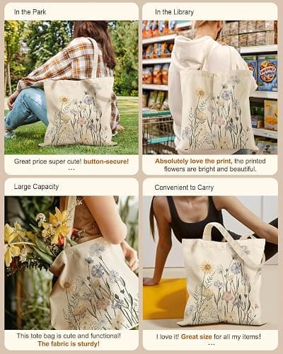 Miss Adola Aesthetic Tote Bag for Girls - with Magnetic Buckle and Zipper Inner Pocket for Women Lady Canvas Cotton Tote Bag thumbnail 6