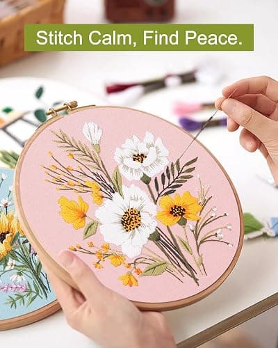 Santune 3 Pack Flower Embroidery Kit for Beginners Adults Cross Stitch Kits for Beginners Hand Embroidery with Plant Patterns and Instructions DIY Kits for Adults with Hoops,Threads and Needles thumbnail 4
