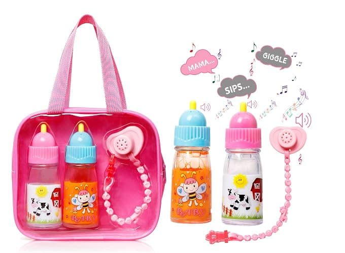 My Sweet Baby® Magic Doll Feeding Disappearing Bottles with Sounds Set – Sound Sips, Says “Mama”, Giggle + Pacifier Clip – Pretend Play Baby Toy Accessories Toy Accessories for Dolls - Image 1