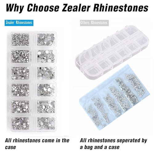 Zealer 4200 Pieces Flat Back Clear Nail Art Rhinestones for Nail Art Decorations, Round Crystal Gems Stickers for Clothes and Craft, 1.5 mm - 4.8 mm, 6 Sizes thumbnail 3