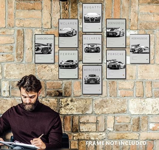 dazongweihan 9pcs Super Car Posters for Boys Room, Racing Car Wall Art for Men Guys,Sports Car Wall Decor, Race Cars Pictures Wall Decor for Bedroom Dorm Man Cave(Unframed,8x12inch) (X1) thumbnail 2