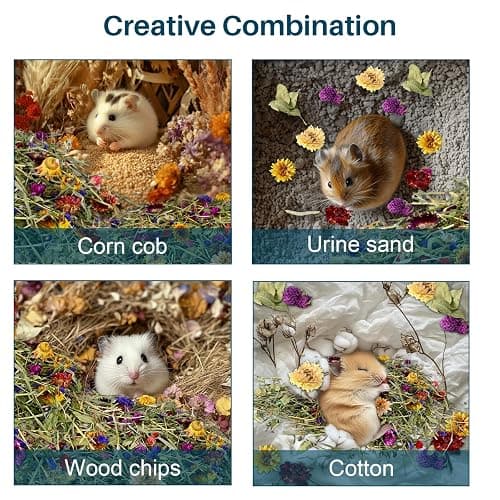 Sukh 150G Hamster Bedding - Flowers & Herbs Odor Control Dwarf Gerbil Robo Katy Habitat Decor Hamster Forage Gerbils Mice Lemmings Degus or Other Small-Sized Pets thumbnail 4