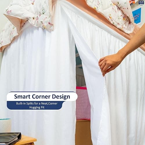 Cottingon Dorm Room Bed Skirt, 100% Microfiber, White, Twin XL-46 Drop thumbnail 5
