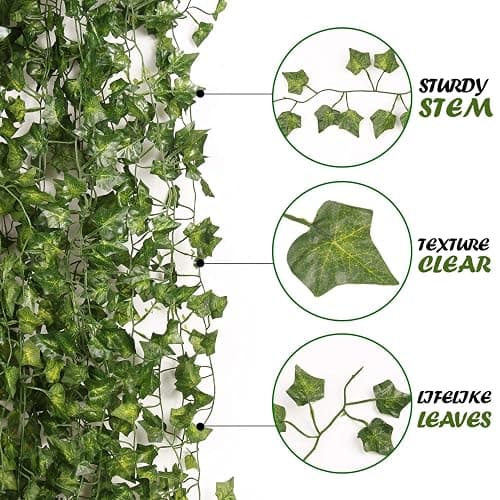 Flojery 78Ft 12pcs Silk Artificial Ivy Vine Hanging Leaves Plant Greenery Decor Party Home Garden Wedding Wall Decor (Green) thumbnail 3