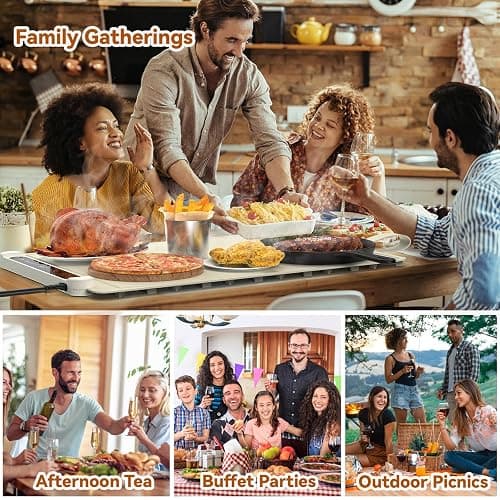 Food Warming Mat Electric Tray: Adjustable Silicone Heating Pad with 3 Temperature Settings 4 Timer Function Portable Roll Up Hot Plate for Buffets Party Gatherings Kitchen Warmer Countertop Holiday thumbnail 7