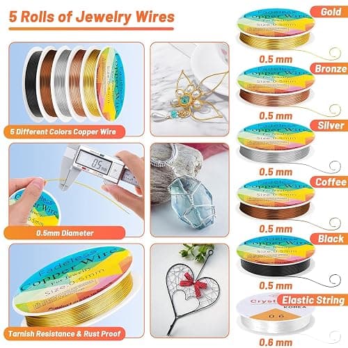 Audab Jewelry Wire Wrapping Jewelry Making Supplies Kit, Ring Sizer Measuring Tools Kit with Tools, Ring Craft Wires, Jewelry Findings for Rings Repair thumbnail 4