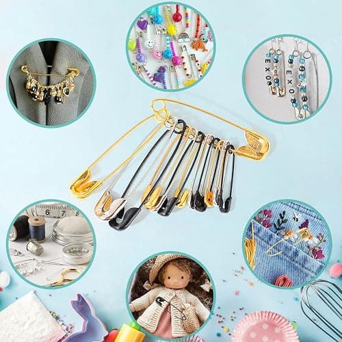 630 Pack Safety Pins Assorted, 5 Different Sizes Small and Large Safety Pin for Clothes Pins Sewing, Nickel Plated Steel, Arts and Crafts Supplies (3 Colors) thumbnail 7