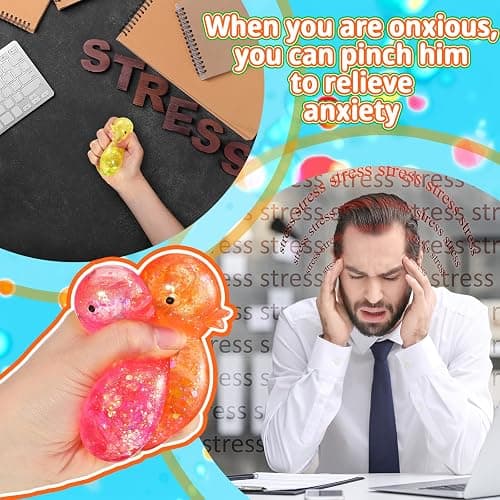 Meooeck 12 Pcs Duck Stress Relief Toys Stress Balls for Adult Mini Glitter Duck Squeeze Fun Fidget Toys Animal Balls Cute for Birthday Party Office Christmas Stocking Stuffer Gift ADHD Autism Anxiety thumbnail 4