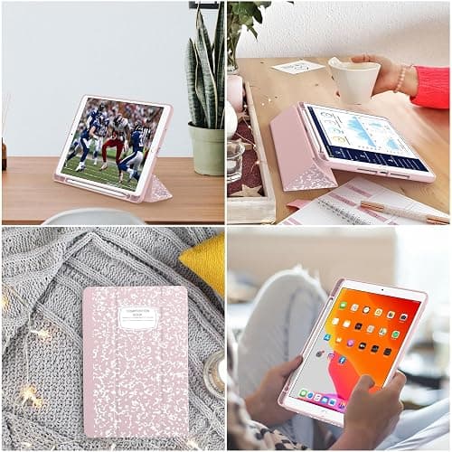 Soke Case for iPad 9th Generation 2021/8th Gen 2020/7th Gen 2019 with Pencil Holder - Premium Shockproof Case with Soft TPU Back Cover & Auto Sleep/Wake for iPad 10.2 Inch, Book Pink thumbnail 6