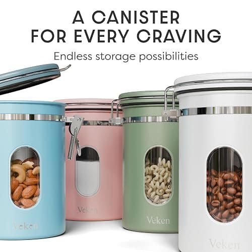 Veken Coffee Canister with Window, Airtight Stainless Steel Kitchen Food Storage Container with Lids, Date Tracker and Scoop for Grounds Coffee, Beans, Tea, Flour, Cereal, Sugar Jars, 22OZ, Pink thumbnail 7