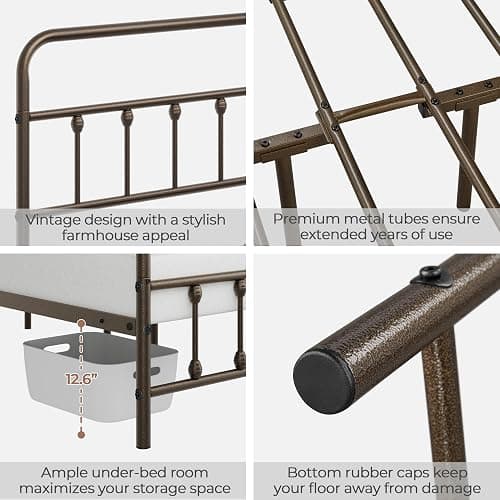 Yaheetech Classic Metal Platform Bed Frame Mattress Foundation with Victorian Style Iron-Art Headboard/Footboard/Under Bed Storage/No Box Spring Needed/Queen Size Bronze thumbnail 5