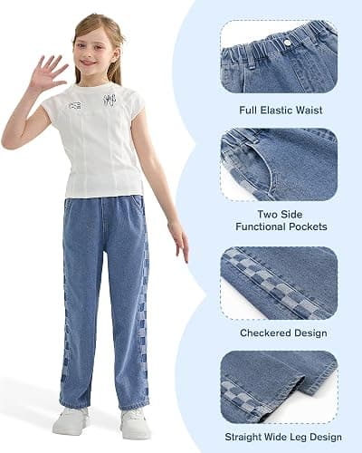 Rolanko Girls Jeans Denim Elastic Wasit Wide Leg Baggy Pants Kids Clothes 4-14 Years thumbnail 4